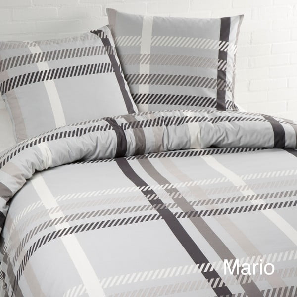 Сиво памучно спално бельо за единично легло Mario Grey, 140 x 200 cm - Ekkelboom
