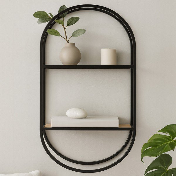 Черен/в естествен цвят на няколко нива метален стенен рафт 35 cm Mataram – Premier Housewares-image-1