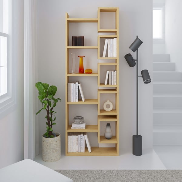 Етажерка за книги в дъбов декор в бял и естествен цвят 60x168,5 cm Eladi - Marckeric-image-4