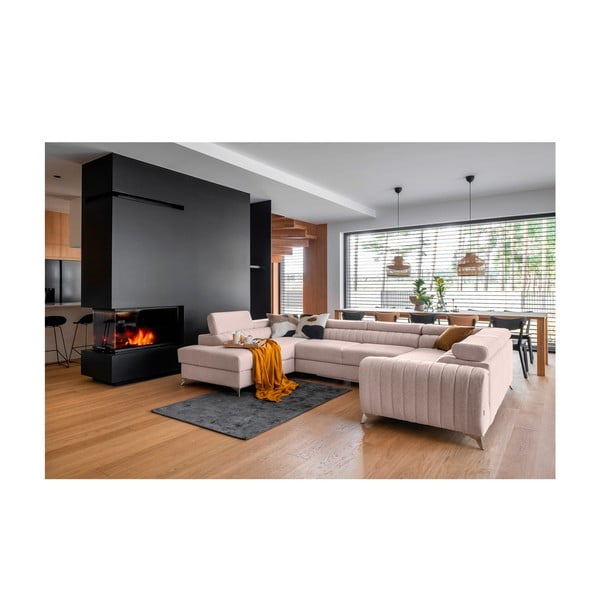 Розов разтегателен ъглов диван с място за съхранение (ляв ъгъл U форма) Louis – ELTAP-image-1