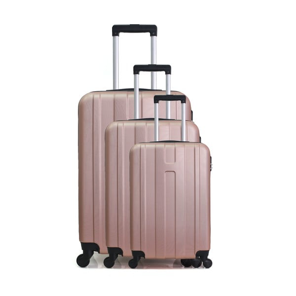 Комплект от 3 розови куфара за пътуване на колелца Atlanta - Hero