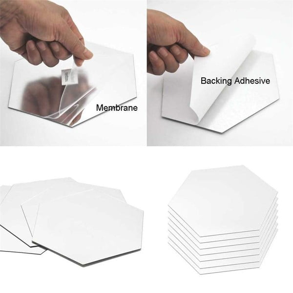 Огледални стикери в комплект на стената 12 бр. 20x17 cm Hexagonal – Ambiance-image-3