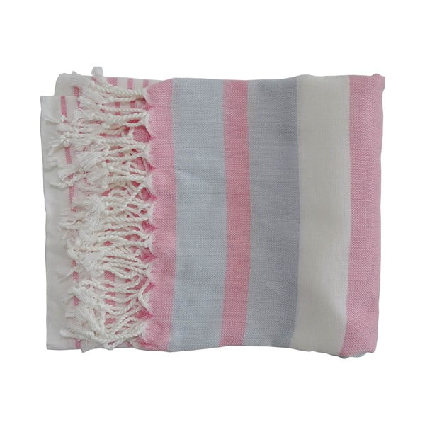 Růžovo-šedá ručně tkaná osuška z prémiové bavlny Homemania Rio Hammam, 100 x 180 cm