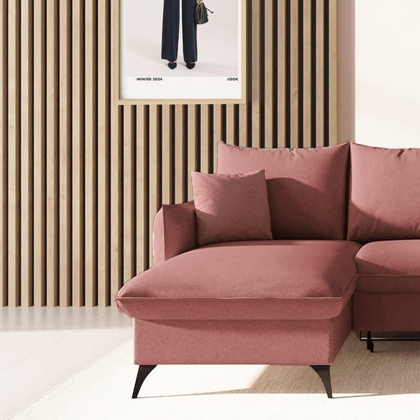 Розов разтегателен ъглов диван с място за съхранение (ляв ъгъл) Brim – Rodier-image-4