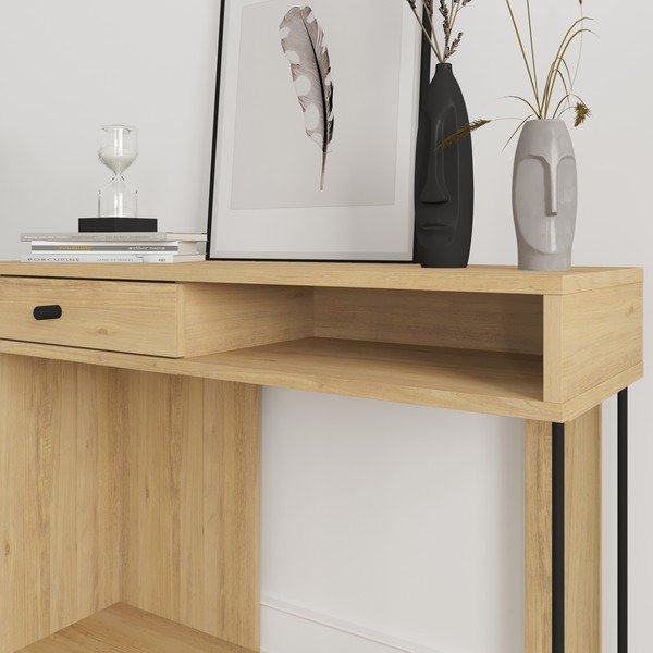 Конзолна маса с плот в дъбов декор в естествен цвят 35x100 cm Saturne - Marckeric-image-4