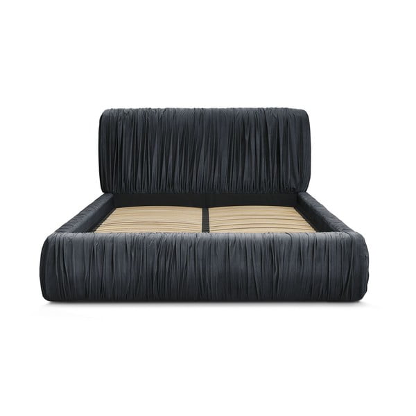 Светлосиньо тапицирано двойно легло с място за съхранение с включена подматрачна рамка 180x200 cm Blair – Bobochic Paris-image-4