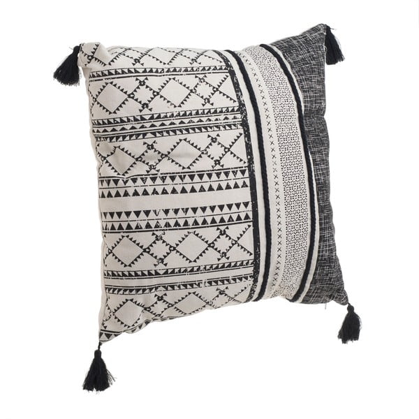 Черно-бяла възглавница с ресни Tribe, 45 x 45 cm - InArt