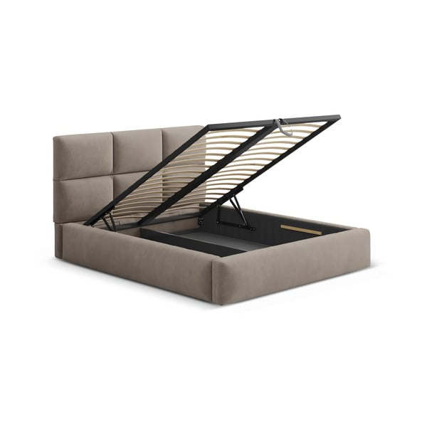 Светлокафяво двойно легло 180x200 cm тапицирано с място за съхранение с включена подматрачна рамка Libera – Windsor & Co Sofas-image-3