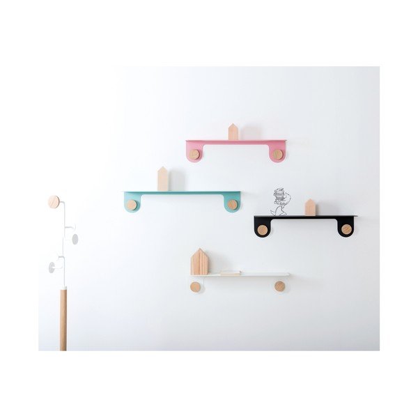 Стенен рафт от бяла стомана с детайли от дъбово дърво с 2 куки , дължина 50 см Hook - Gazzda-image-2