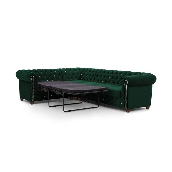 Зелен кадифен сгъваем ъглов диван (ляв ъгъл/L форма) York Blik – Ropez-image-2