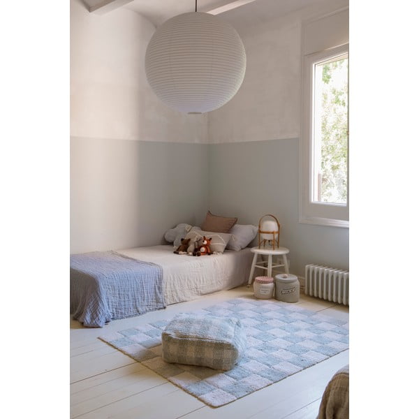 Светлосин и кремав ръчно изработен памучен килим подходящ за пране 120x160 cm Kitchen Tiles Blue Sage – Lorena Canals-image-1