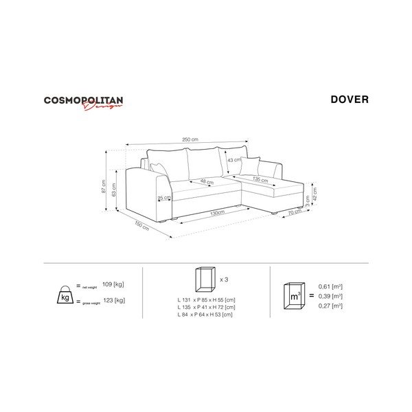 Антрацитен ъглов разтегателен диван Космополитен дизайн Dover - Cosmopolitan Design-image-3