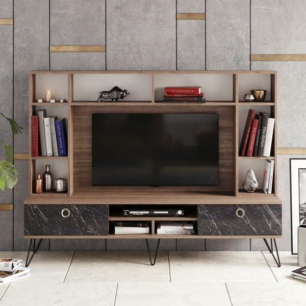 Сиво-кафяв шкаф за телевизор от орех 180x136 cm Lorenz - Kalune Design-image-3