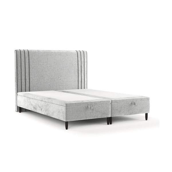Сиво тапицирано двойно легло с място за съхранение 160x200 cm Musca – Maison de Rêve