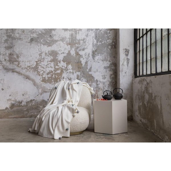 Кремаво покривало за легло от флийс 150x200 cm Pom Pom – Mijolnir-image-2