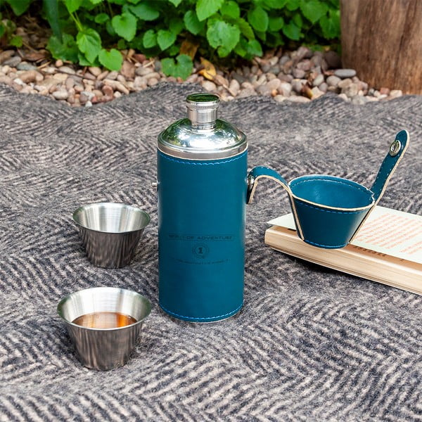 Тъмносин комплект колба и чаши за шотове от неръждаема стомана 220 ml 3 бр. Spirit of Adventure – Rex London-image-1
