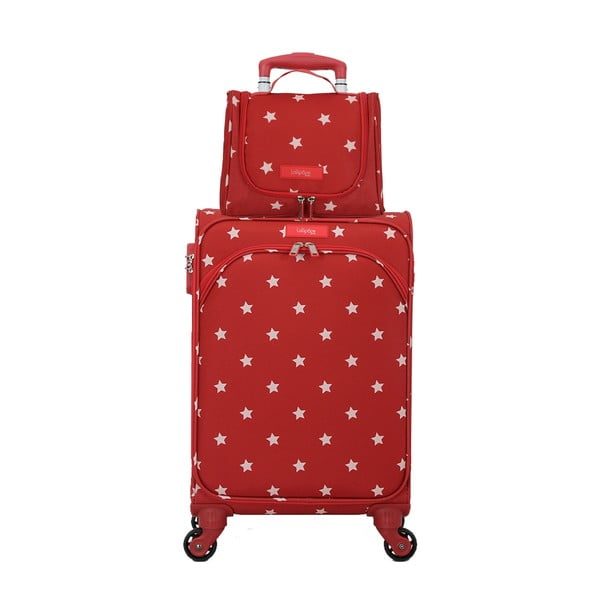 Комплект червен багаж на 4 колела и козметичен куфар Lollipops Starry - LOLLIPOPS