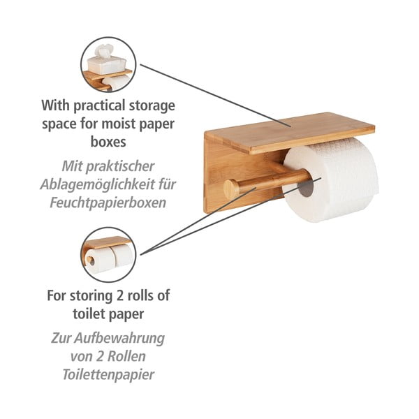 Държач за тоалетна хартия от бамбук за монтиране на стена Duo Bambusa - Wenko-image-3