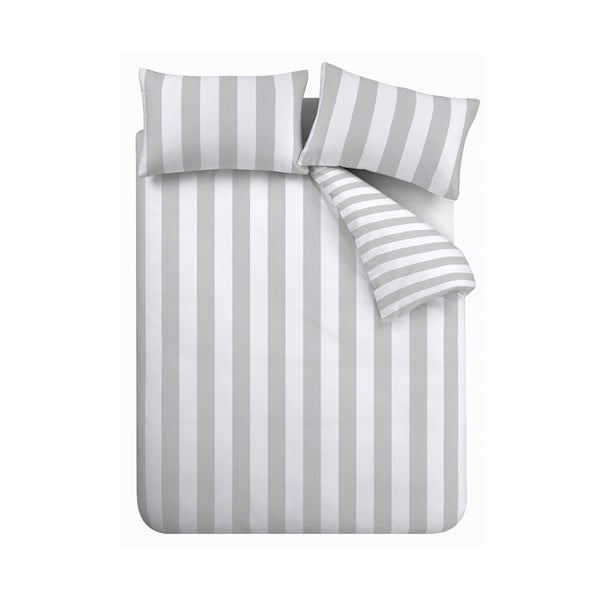 Бяло-сиво двойно удължено спално бельо 230x220 cm Cove Stripe – Catherine Lansfield