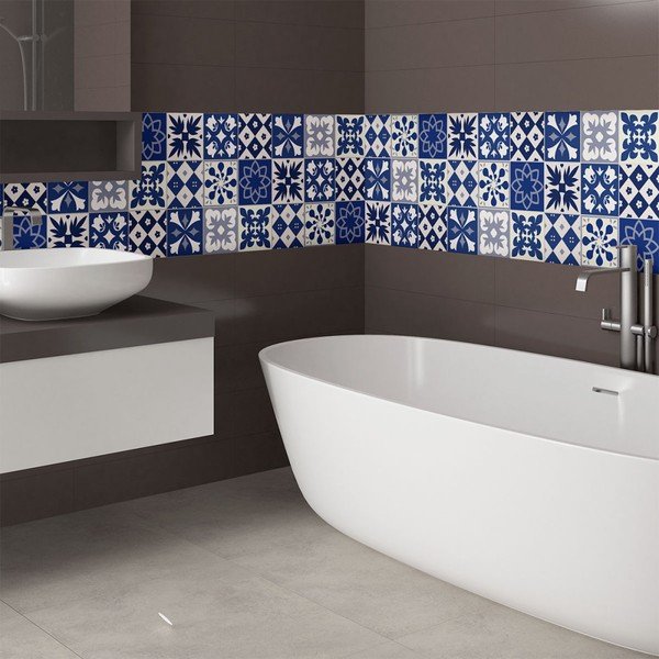 Комплект от 9 стикера за стена Cement Tiles Linia, 10 x 10 cm - Ambiance-image-1