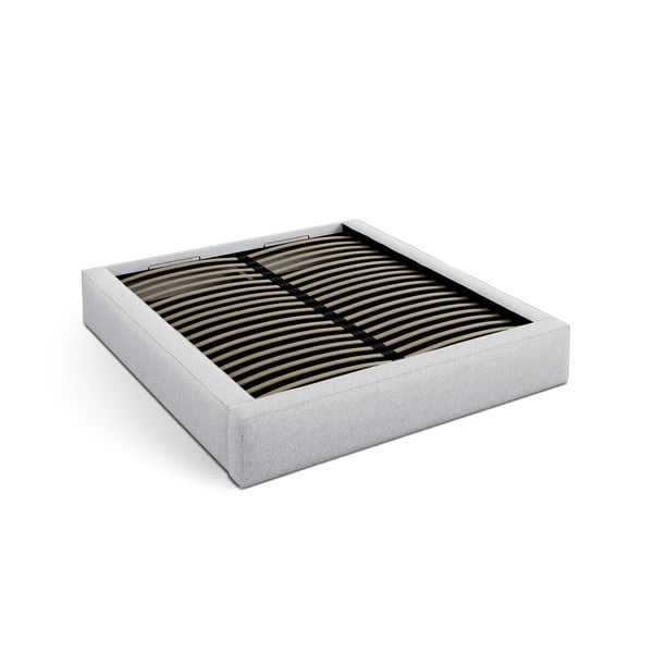 Светлосиво двойно легло 160x200 cm тапицирано с място за съхранение с включена подматрачна рамка Simon Olivia – Micadoni -image-3