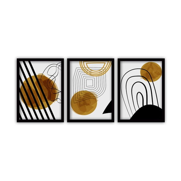 Комплект от 3 картини в черна рамка Абстрактни линии, 35 x 45 cm - Vavien Artwork