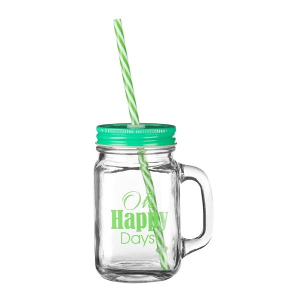 Чаша със зелен капак и сламка , 450 ml Happy Days - Premier Housewares