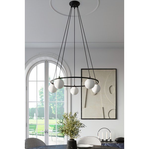 Бяло/черно висящо осветително тяло със стъклен абажур Umerta – Sollux-image-1