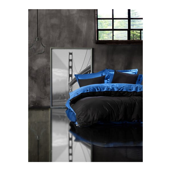 Чаршаф за двойно легло с ранфорс памучен чаршаф Blue Black, 200 x 220 cm - Unknown