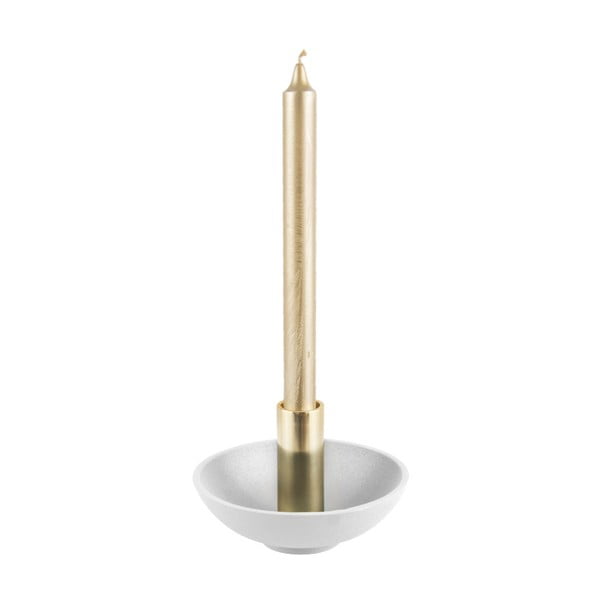 Бял свещник със златен детайл Nimble, височина 9,5 cm - PT LIVING