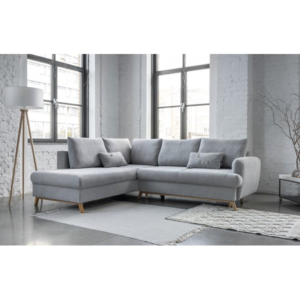 Светлосив разтегателен/с място за съхранение ъглов диван (ляв ъгъл/L форма) Scandic Lagom – Miuform-image-1