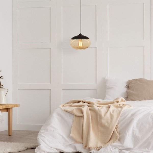 Висящо осветително тяло в цвят жълта охра и черно със стъклен абажур ø 25 cm Camini – Opviq lights-image-1