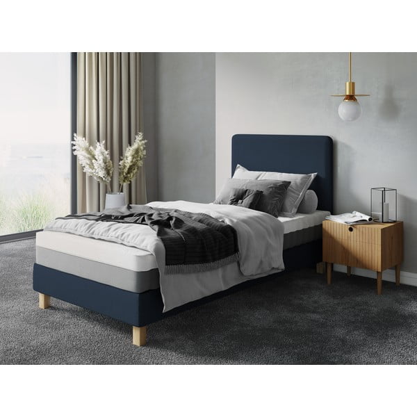 Тъмносиньо единично легло 90x200 cm тапицирано с включена подматрачна рамка Lotus – Cosmopolitan Design-image-4
