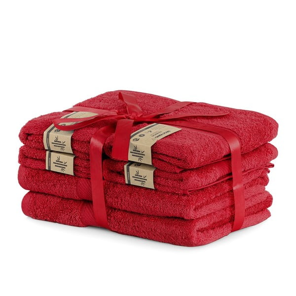 Комплект от 2 червени кърпи и 4 кърпи Червено Bamby - DecoKing-image-1