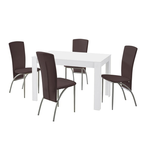 Set jídelního stolu a 4 tmavě hnědých jídelních židlí Støraa Lori Nevada White Brown