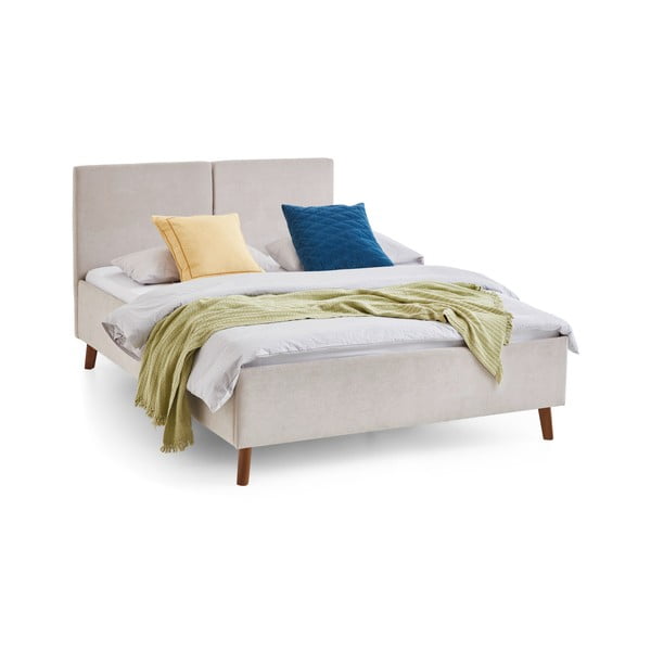 Бежово двойно легло 140x200 cm тапицирано с включена подматрачна рамка Piano – Meise Möbel-image-4