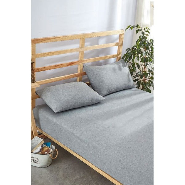 Сиви еластични памучни чаршаф и калъфка за възглавница в комплект 100x200 cm – Mila Home