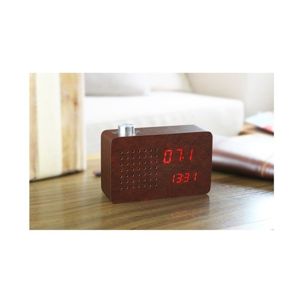 Тъмнокафяв будилник с червен LED дисплей и Radio Click Clock - Gingko-image-2