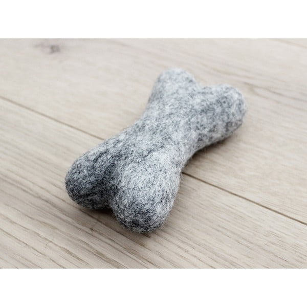 Стоманено сива играчка от животинска вълна във формата на кост Pet Bones, дължина 14 см - Wooldot