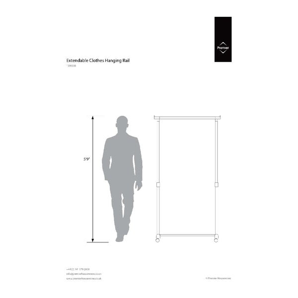 Метална телескопична стойка за дрехи на колелца в сребрист цвят – Premier Housewares-image-3