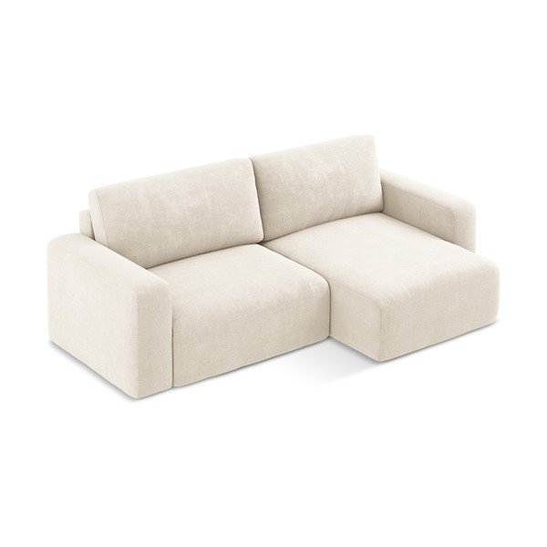 Кремав шенилов сгъваем/с място за съхранение ъглов диван (десен ъгъл) Kona – Makamii-image-3