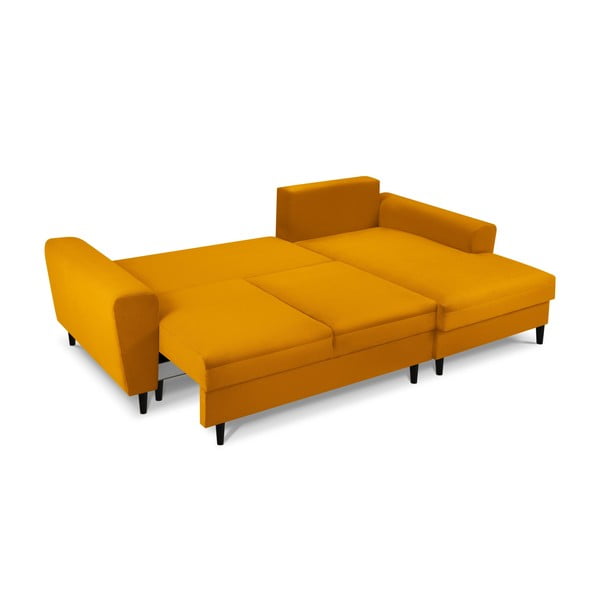 Разтегателен ъглов диван с място за съхранение от рипсено кадифе в цвят горчица (десен ъгъл) Kyoto – Cosmopolitan Design-image-2