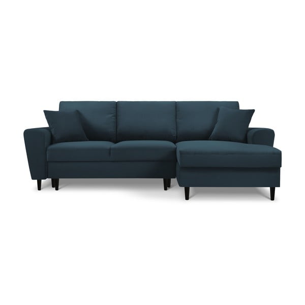 Тъмносин разтегателен ъглов диван с място за съхранение от рипсено кадифе (десен ъгъл) Kyoto – Cosmopolitan Design