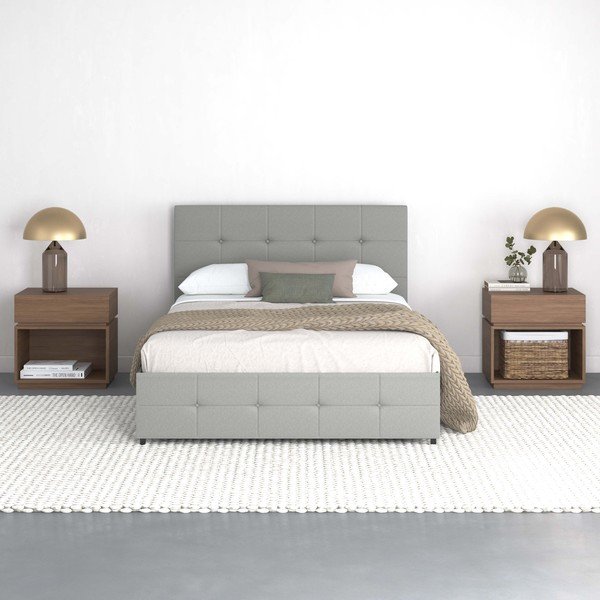 Сиво тапицирано двойно легло с място за съхранение 140x200 cm Rose – Støraa-image-3