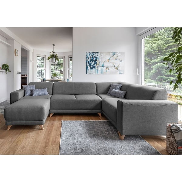 Сив разтегателен/с място за съхранение ъглов диван (десен ъгъл/U форма) Classy Sophie – Miuform-image-1