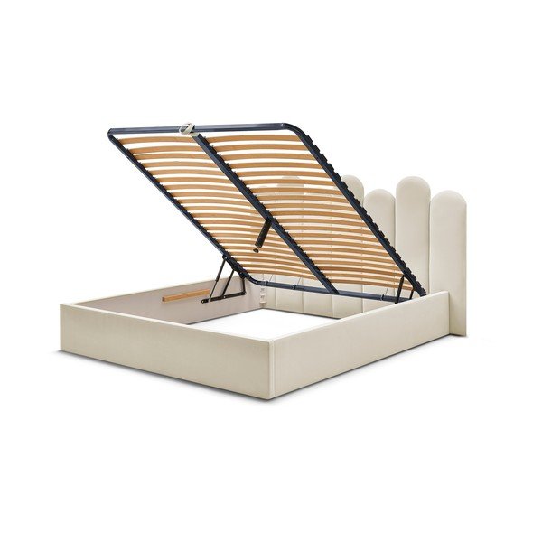 Бежово двойно тапицирано легло с място за съхранение с включена подматрачна рамка 160x200 cm Badja – Bobochic Paris-image-4