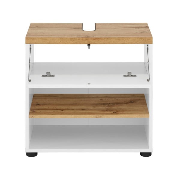 Бял шкаф за мивка от декор от дъб  60x57 cm Thessa – Støraa-image-2