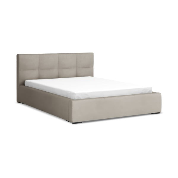 Кафяво-сиво кадифено двойно легло 140x200 cm тапицирано с място за съхранение и включена подматрачна рамка Hiko – Makamii