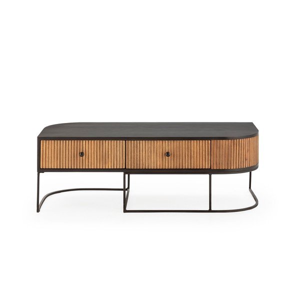 Масичка за кафе от масивно манго в естествен цвят 60x120 cm Curve – MOME-image-2