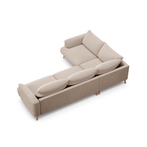 Бежов кадифен ъглов диван (ляв ъгъл/L форма) Naomi – Micadoni -image-3